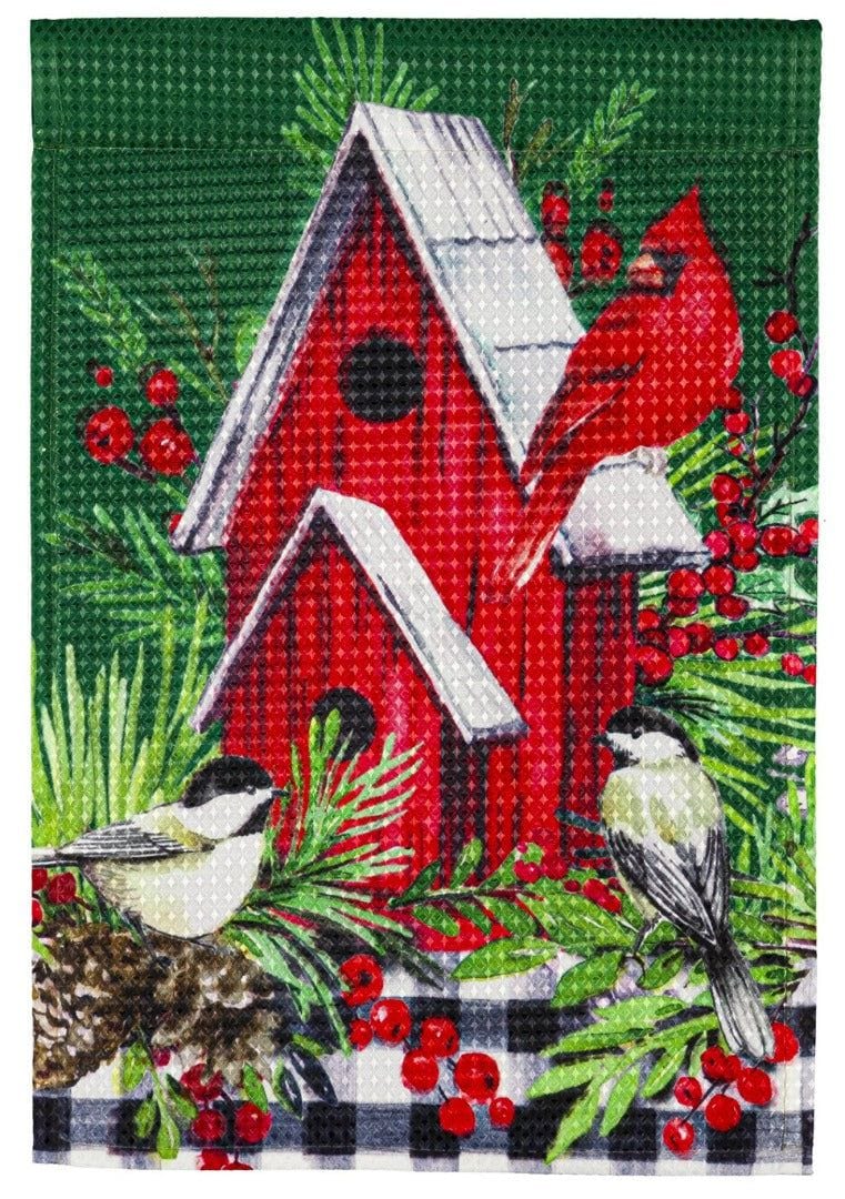 Cardinal Birdhouse Christmas Garden Flag 2 Sided Waffle 14W10566 Heartland Flags