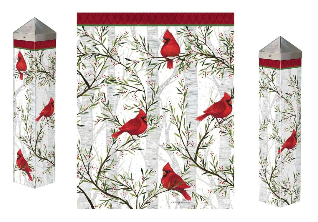 Cardinals In Birch Art Pole 20 Inches Tall Winter PL1258 Heartland Flags