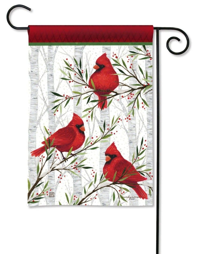 Cardinals In Birch Garden Flag 2 Sided Winter 33185 Heartland Flags