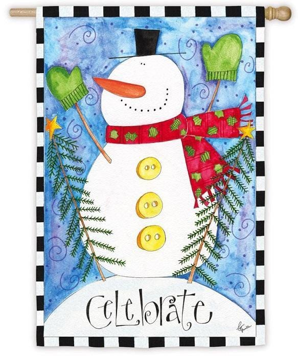 Celebrate Snowman Winter Banner 2 Sided Decorative House Flag 13S2652 Heartland Flags