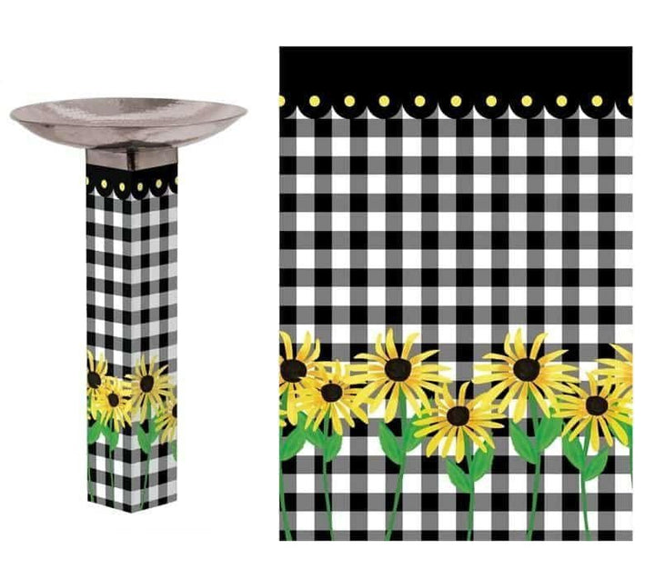 Checks and Yellow Daisies Bird Bath With Stainless Bowl BB1028 Heartland Flags