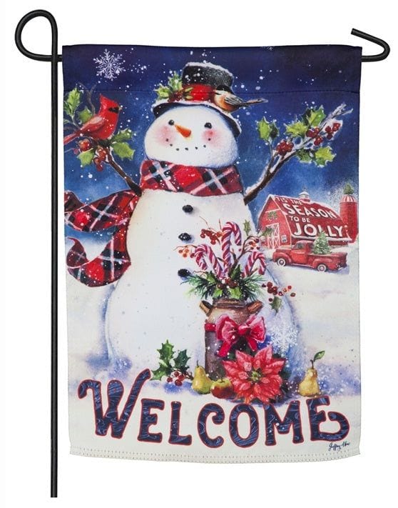 Christmas Barn Snowman Garden Flag 2 Sided Welcome 14S8707 Heartland Flags