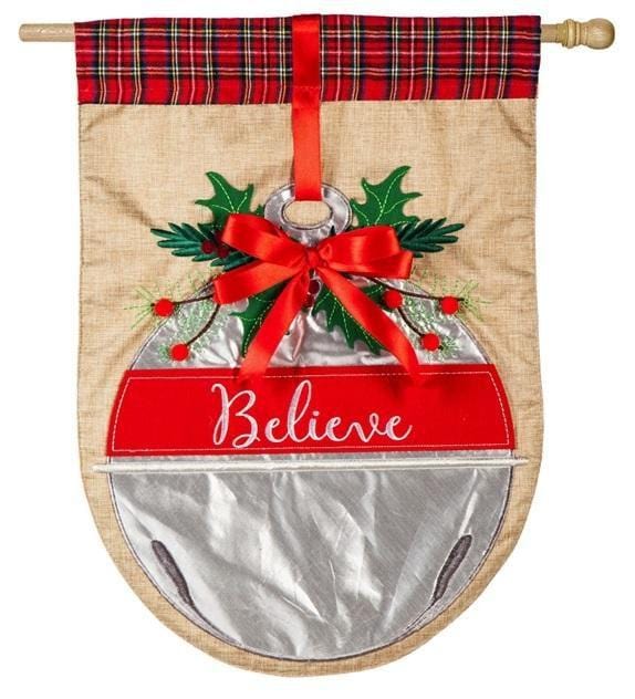 Christmas Decorative Flag Believe Silver Bell 2 Sided Linen House Banner 13L8129 Heartland Flags