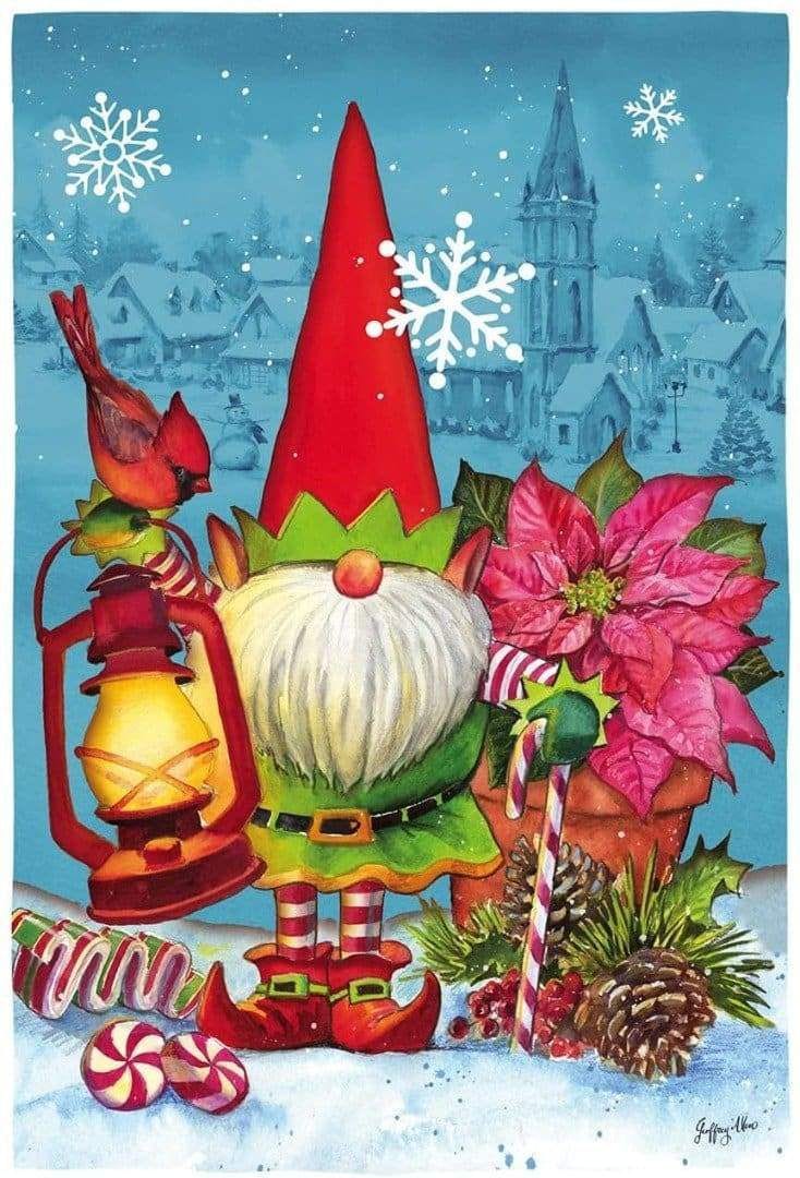 Christmas Elf Gnome Flag 2 Sided Textured Banner 13ES10070 Heartland Flags