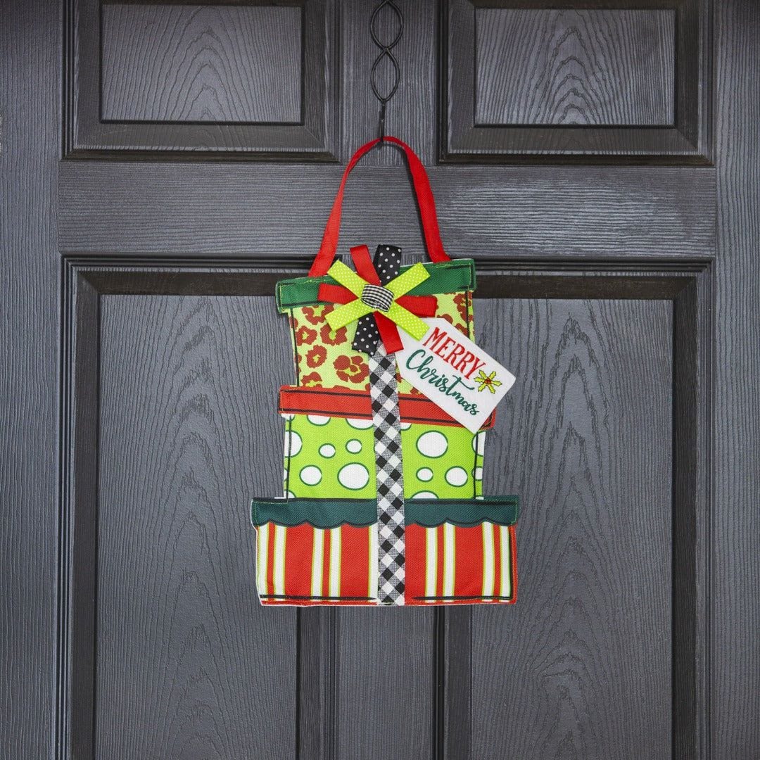 Christmas Mixed Print Presents Door Decoration Hanger Burlap 2DHB2316 Heartland Flags