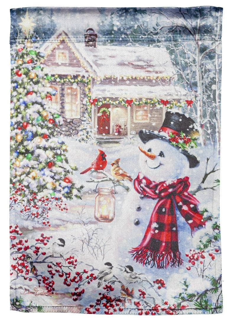 Cottage In The Snow Christmas Garden Flag 2 Sided Lustre 14LU10559 Heartland Flags