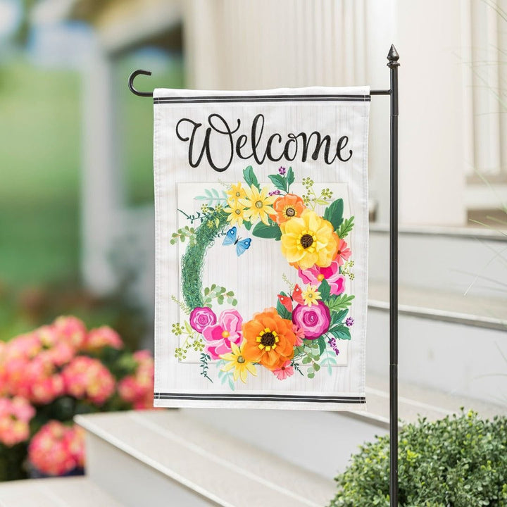 Floral Wreath Spring Garden Flag 2 Sided Welcome 14L10784 Heartland Flags