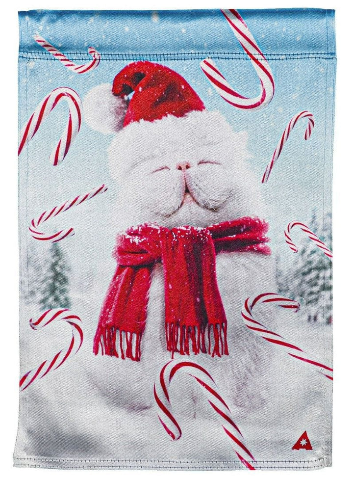 Fluffy Cat Snowman Christmas Garden Flag 2 Sided Lustre 14LU10629 Heartland Flags