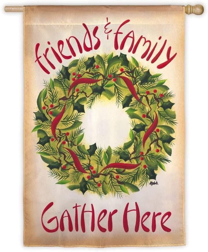 Friends and Family Gather Here Christmas Banner 2 Sided 131S859 Heartland Flags