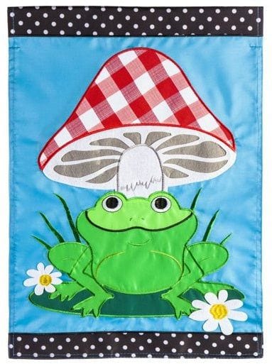 Frog and Mushroom Garden Flag 2 Sided Applique 169259 Heartland Flags