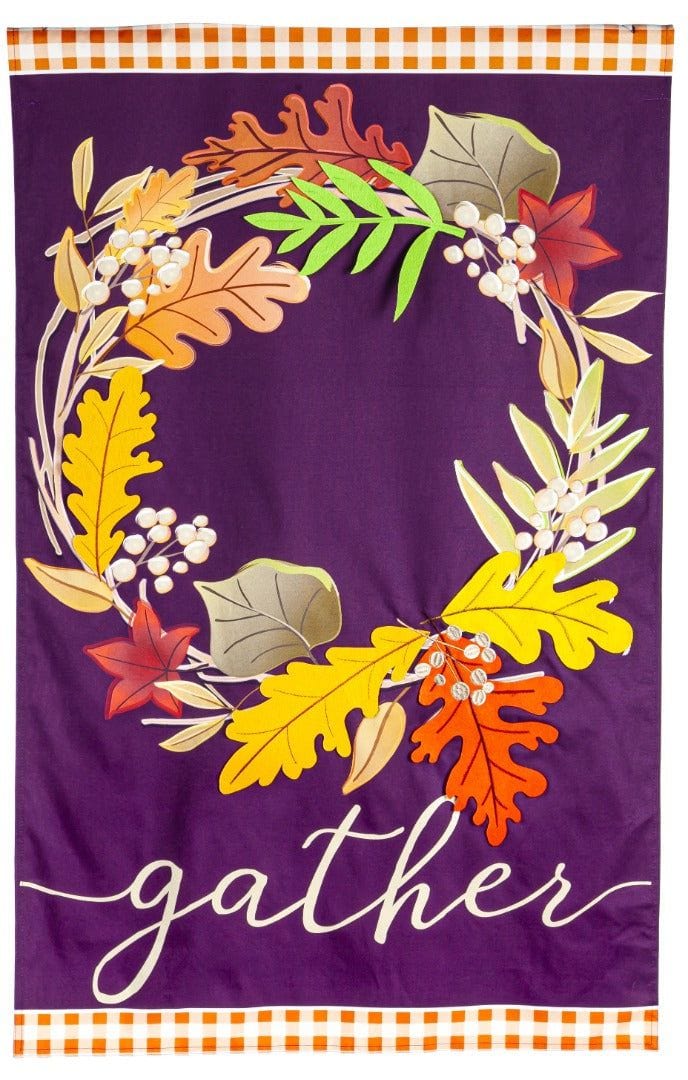Gather Fall Leaves Wreath Flag 2 Sided House Banner 13L10515 Heartland Flags