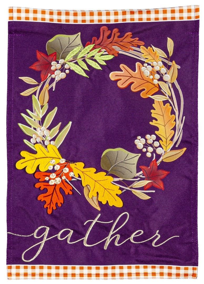 Gather Fall Leaves Wreath Garden Flag 2 Sided Decorative 14L10515 Heartland Flags