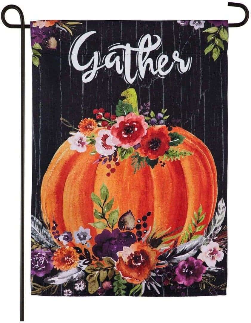 Gather Floral Pumpkin Garden Flag 2 Sided Fall Thanksgiving 14S9259 Heartland Flags