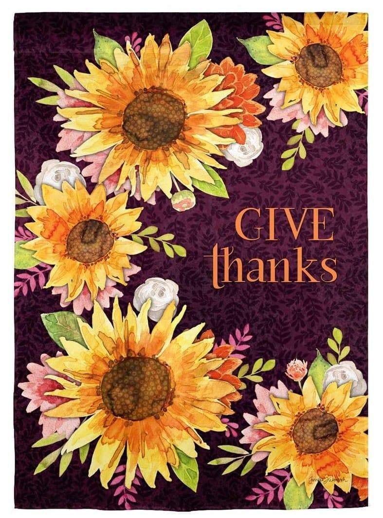 Give Thanks Sunflowers Garden Flag 2 Sided Textured 14ES10045 Heartland Flags