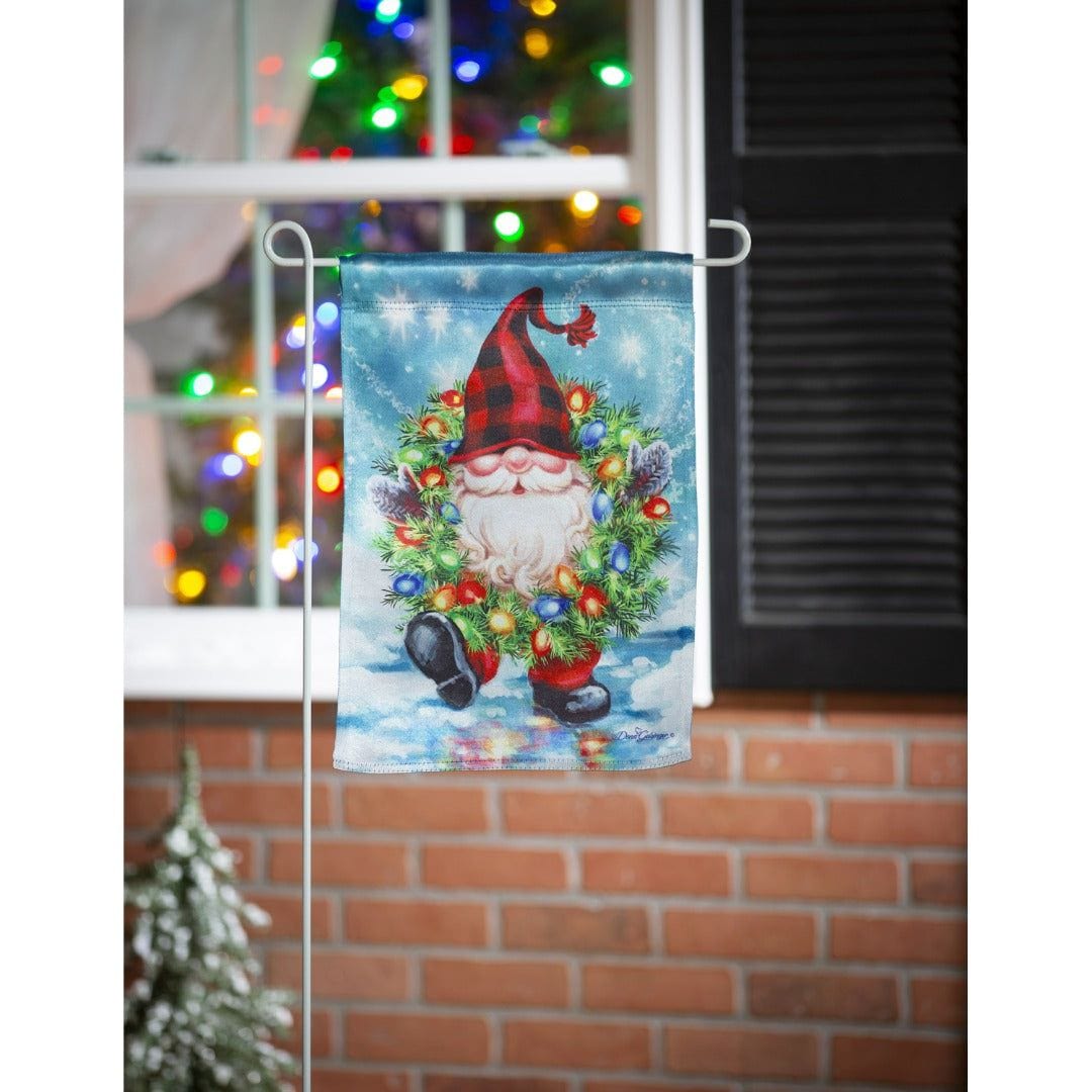 Gnome Christmas Wreath Garden Flag 2 Sided Lustre 14LU10560 Heartland Flags