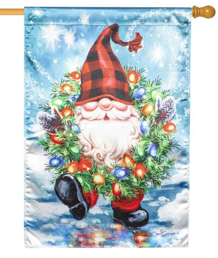 Gnome With A Christmas Wreath Flag 2 Sided Decorative House Banner 13LU10560 Heartland Flags