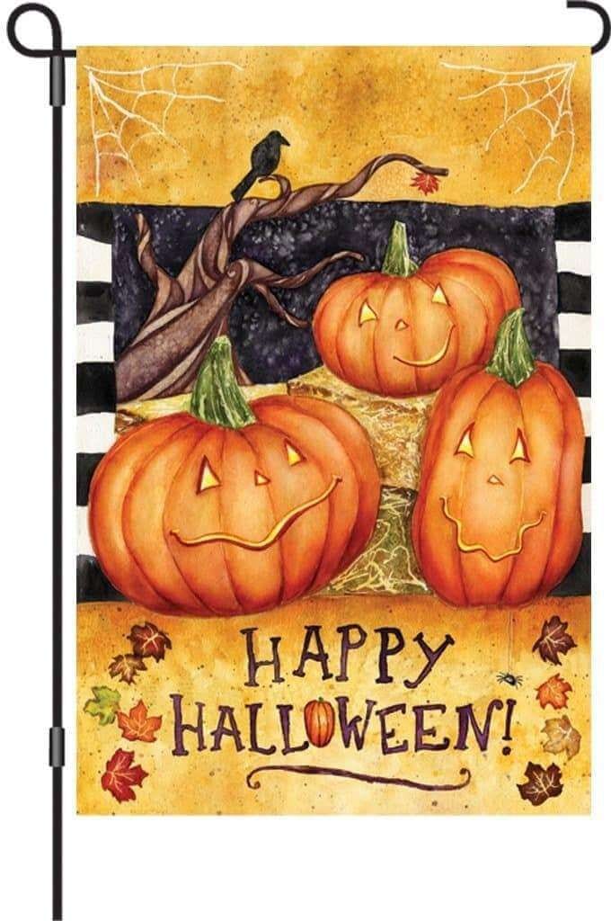 Halloween Spooky Trio Garden Flag 2 Sided Pumpkins 51071 Heartland Flags