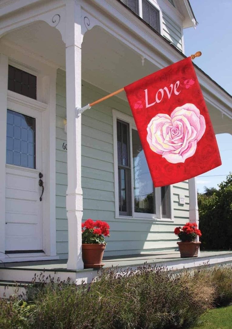 Heart Rose Valentine Banner Vertical House Flag 102592 Heartland Flags
