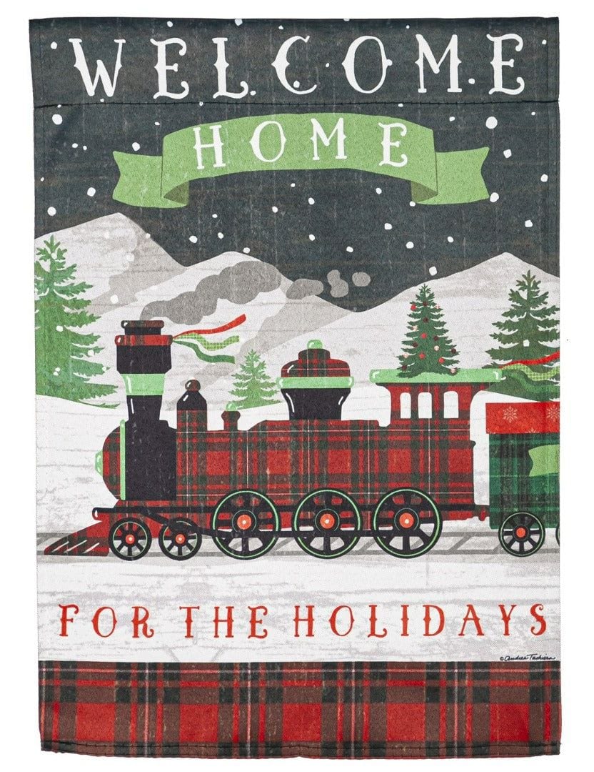 Home For The Holidays Train Christmas Garden Flag 2 Sided 14S10551 Heartland Flags