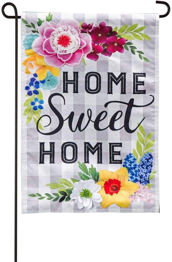 Home Sweet Home Plaid Floral Garden Flag 2 Sided 14L9471 Heartland Flags