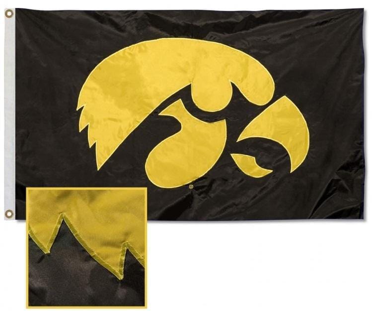 Iowa Hawkeyes Flag Applique Various Sizes Black Yellow 007020311B Heartland Flags