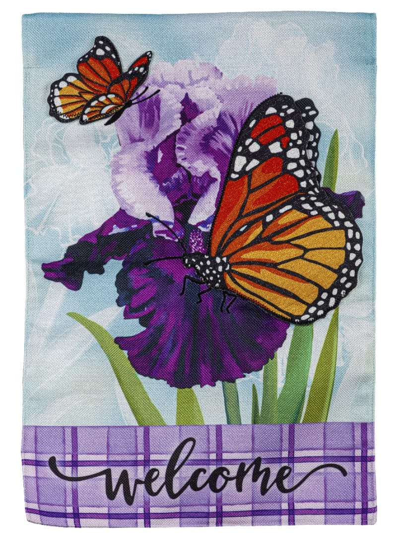 Iris Butterflies Garden Flag 2 Sided Burlap 14B10882 Heartland Flags