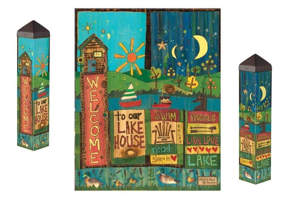 Live Love Lake Art Pole 20 Inches Tall Painted Peace PL1236 Heartland Flags