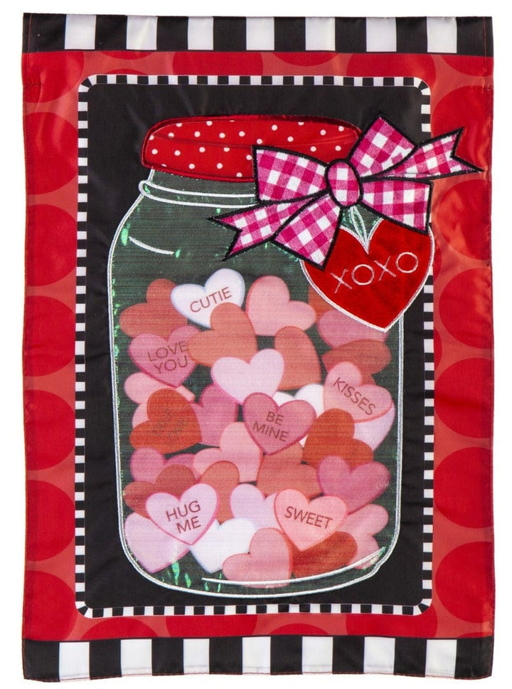 Mason Jar of Hearts Valentine Garden Flag 2 Sided Applique 169411 Heartland Flags