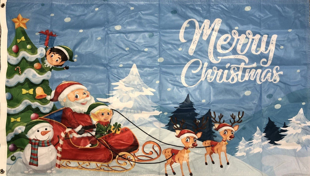 Merry Christmas Santa Elves Flag 3x5 Single Sided or 2 Sided Heartland Flags