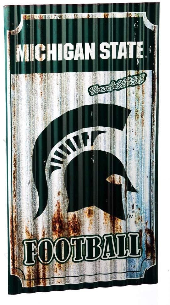 Michigan State Spartans Football Sign Metal Corrugated Vintage 6M971 Heartland Flags