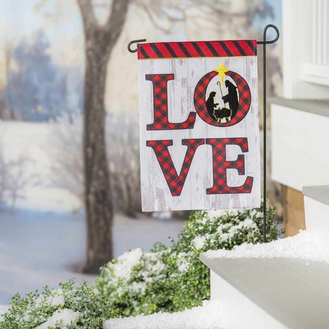 Nativity LOVE Christmas Garden Flag 2 Sided Burlap 14B10579 Heartland Flags