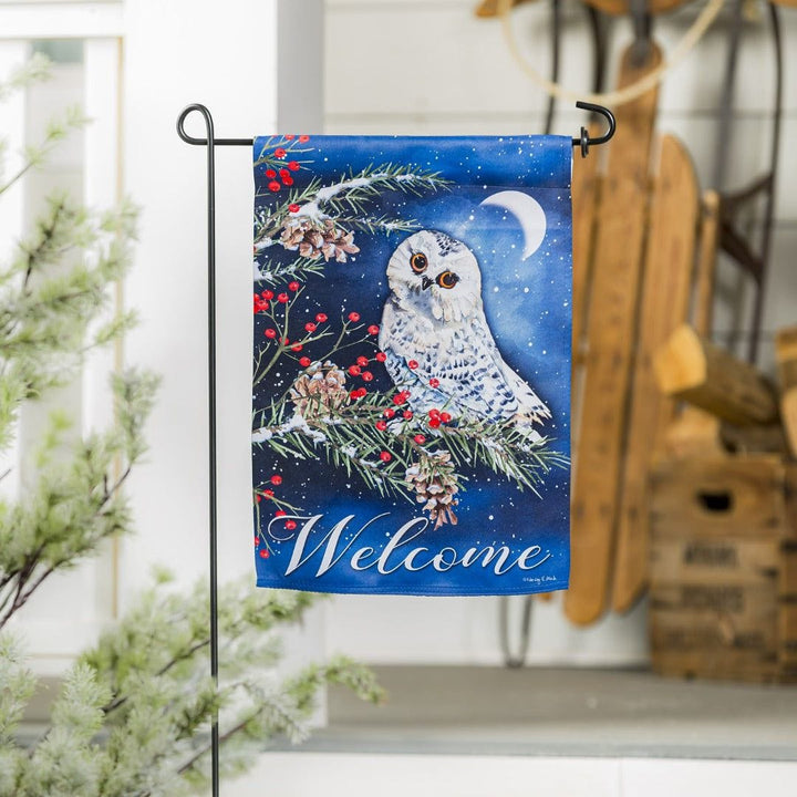 Owl's Greeting Winter Garden Flag 2 Sided Decorative 14S10534 Heartland Flags