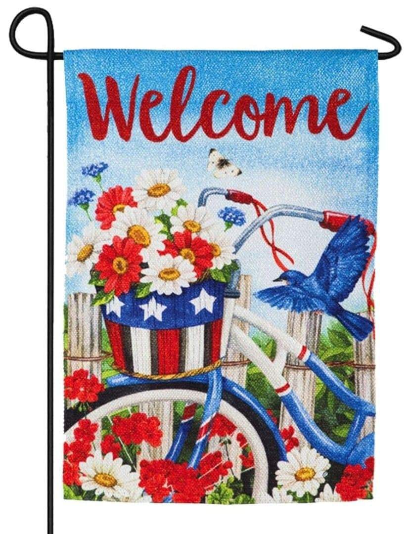 Patriotic Bicycle Garden Flag 2 Sided Textured 14ES9158 Heartland Flags