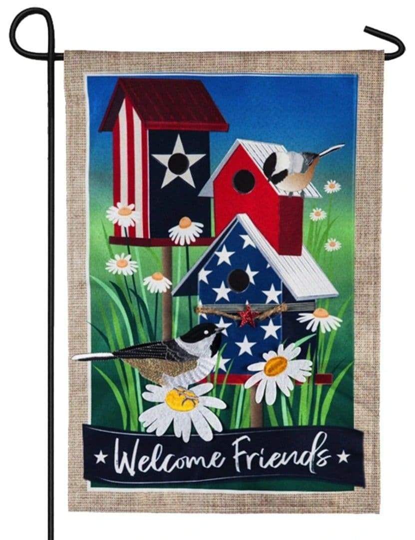 Patriotic Birdhouses Garden Flag 2 Sided Welcome Friends 14L9146 Heartland Flags