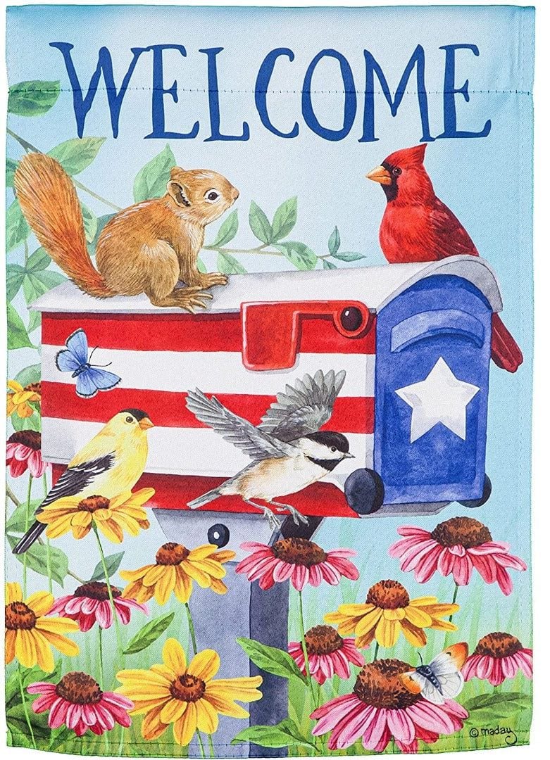 Patriotic Mailbox Friends Garden Flag 2 Sided Squirrel Cardinal Welcome 14S10374 Heartland Flags