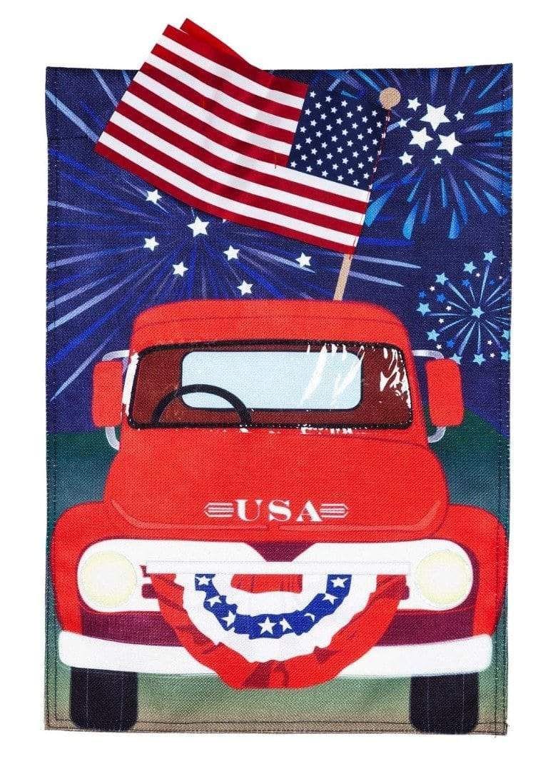 Patriotic Red Truck Garden Flag 2 Sided July 4th 14B9882 Heartland Flags