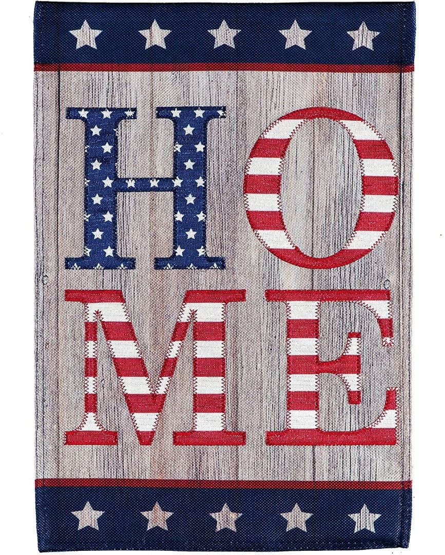 Patriotic Stacked Home Garden Flag 2 Sided Burlap 14B10384 Heartland Flags