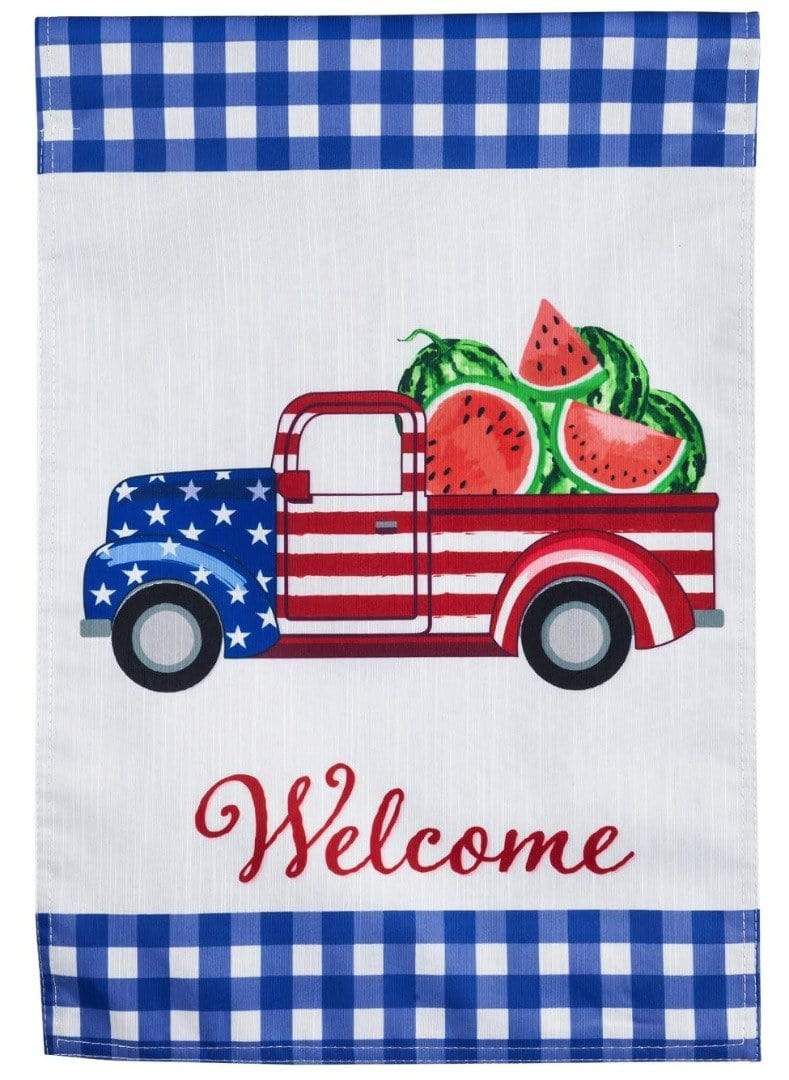 Patriotic Watermelon Truck Garden Flag 2 Sided Strie' 14T9714 Heartland Flags