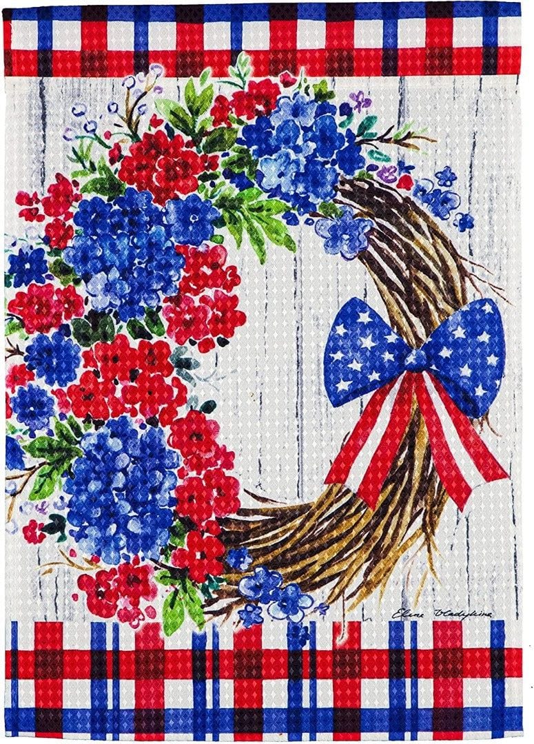 Patriotic Wreath Garden Flag 2 Sided Waffle 14W10392 Heartland Flags
