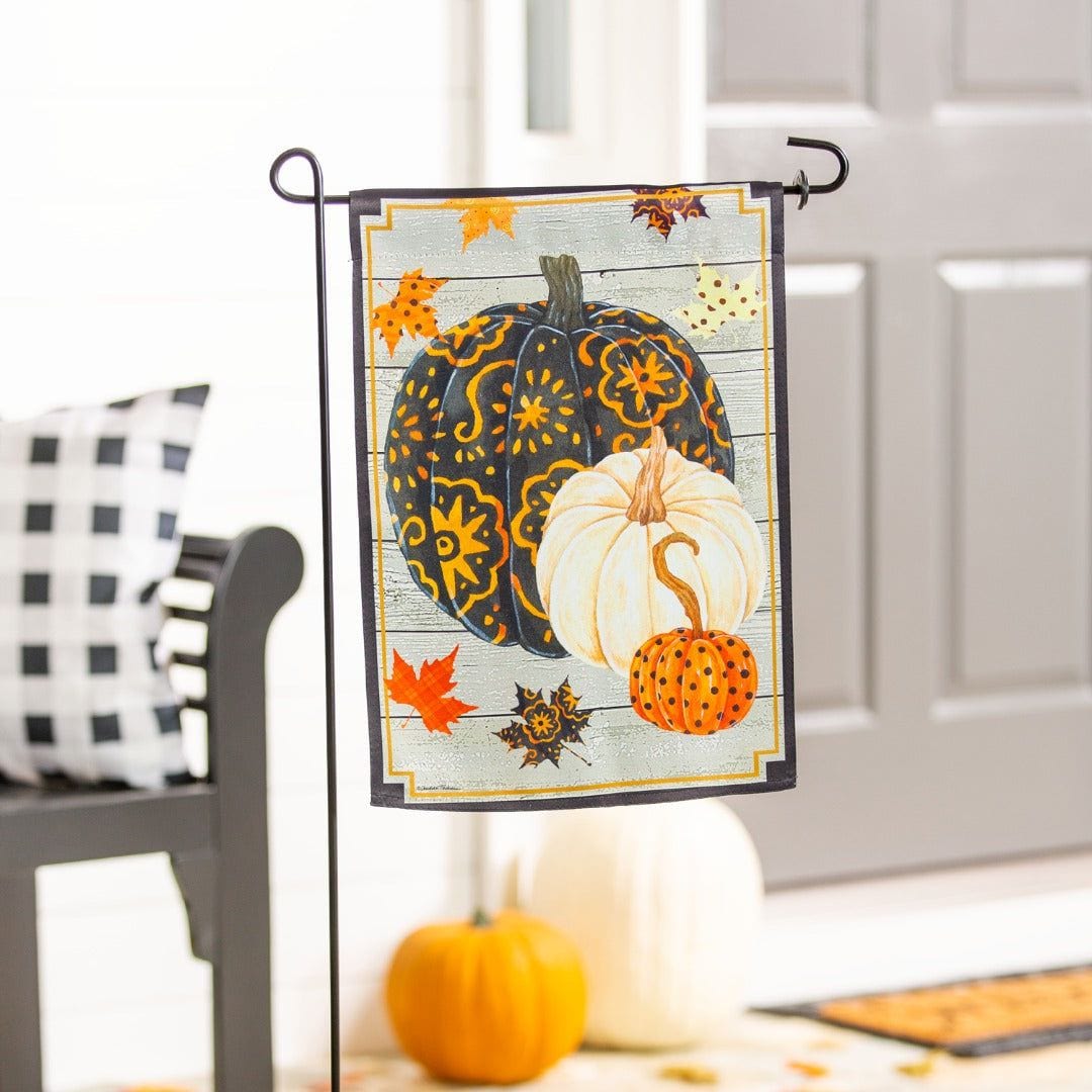 Patterned Pumpkins and Leaves Garden Flag 2 Sided Fall 14S10433 Heartland Flags