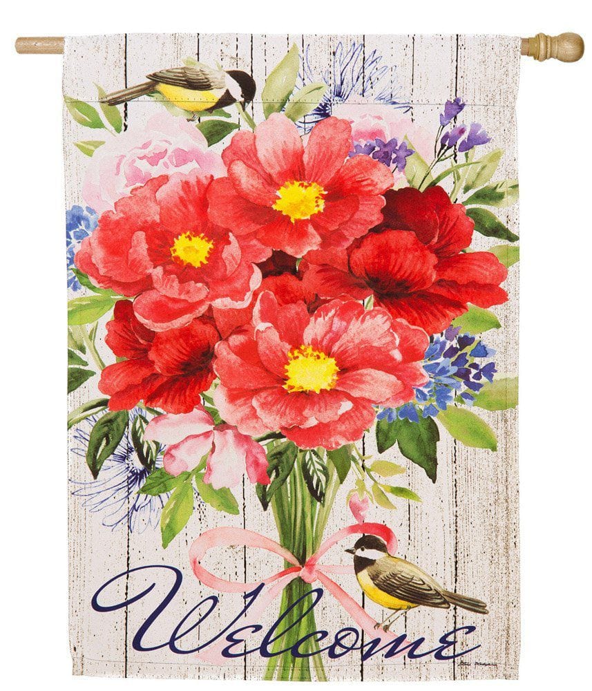 Peonies Bouquet Flag 2 Sided Vertical Banner 13S4086 Heartland Flags