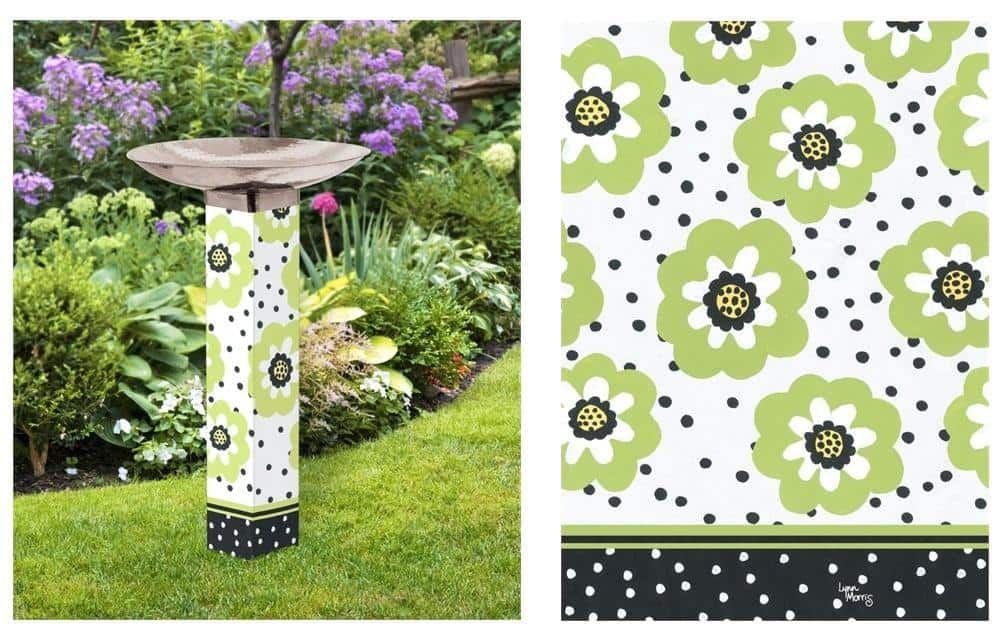 Polka Dots and Flowers Bird Bath With Stainless Steel Bowl BB1025 Heartland Flags