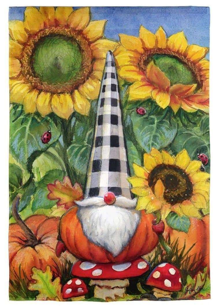 Pumpkin Gnome Garden Flag 2 Sided Sunflowers 14S9918 Heartland Flags