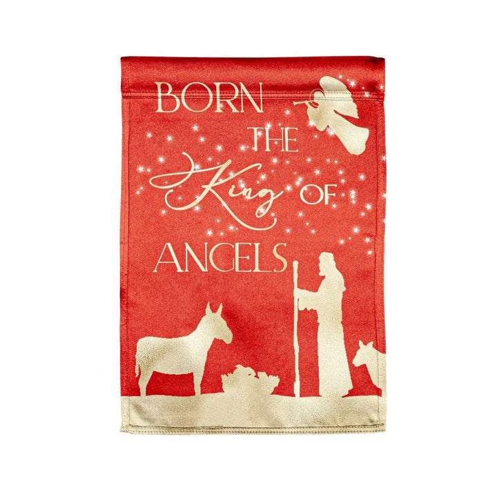 Red and Gold Christmas Night Garden Flag 2 Sided Lustre Religious 14LU10621FB Heartland Flags