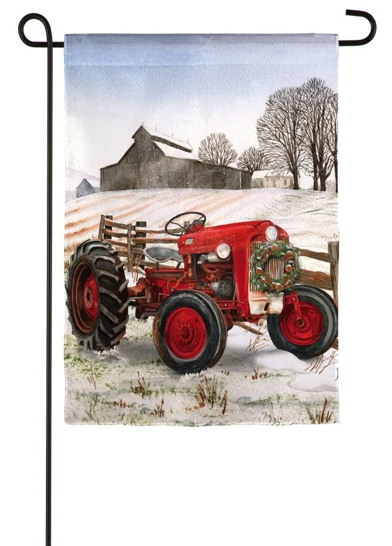 Red Tractor Winter Garden Flag 2 Sided Decorative 14S9332 Heartland Flags