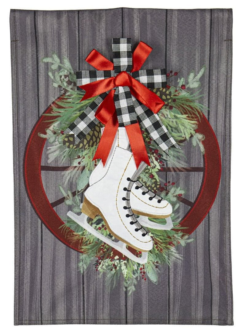 Ribbon And Skates Winter Garden Flag 2 Sided 14L10676 Heartland Flags