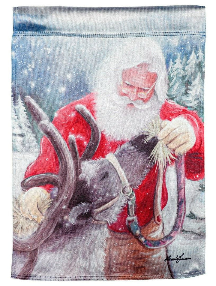 Santa and his Reindeer Christmas Garden Flag 2 Sided Lustre 14LU10603 Heartland Flags