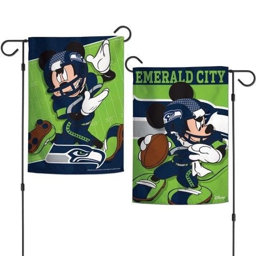 Seattle Seahawks Garden Flag 2 Sided Mickey Mouse Emerald City 72596117 Heartland Flags