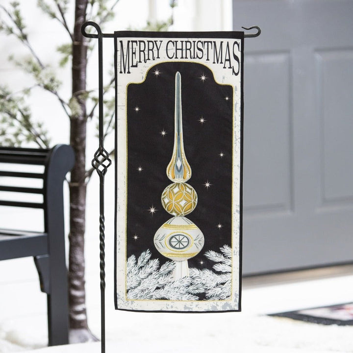 Silver and Gold Tree Topper Long Garden Flag 2 Sided XL Merry Christmas 14L10615XL Heartland Flags