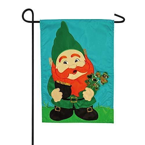 St Patricks Leprechaun Gnome Garden Flag 2 Sided Applique 169037 Heartland Flags